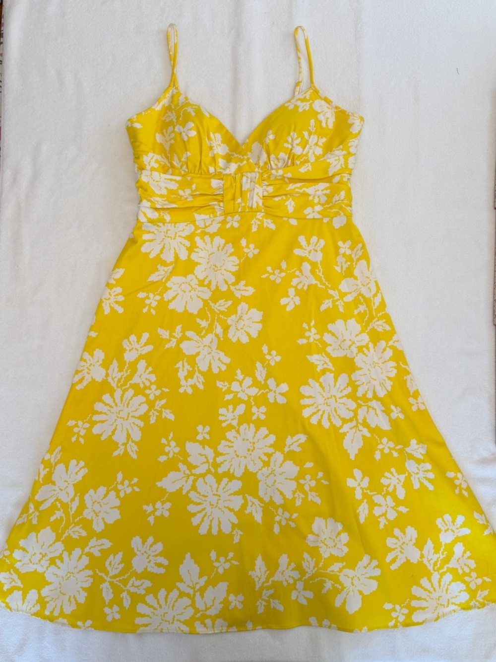 Donna Morgan Yellow Floral Dress Size 10 Spaghetti Strap A-Line Summer Mini